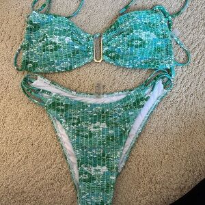 Green Textured Bikini Set